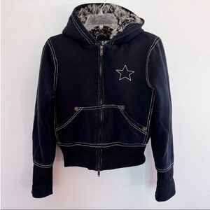 Cello Black Faux Fur Zip Up Hoodie